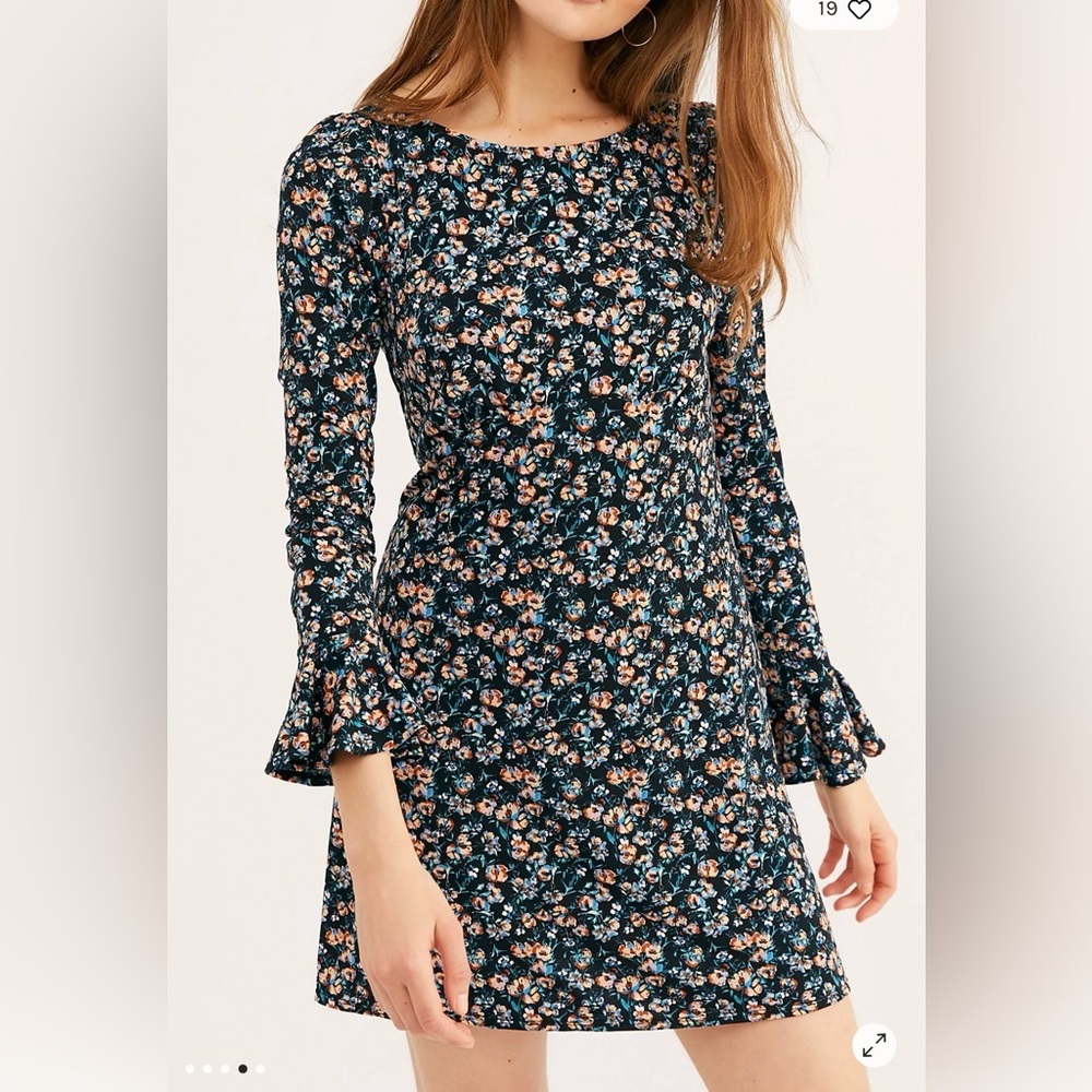 Free People Dark Blue Floral Long Sleeve Dress